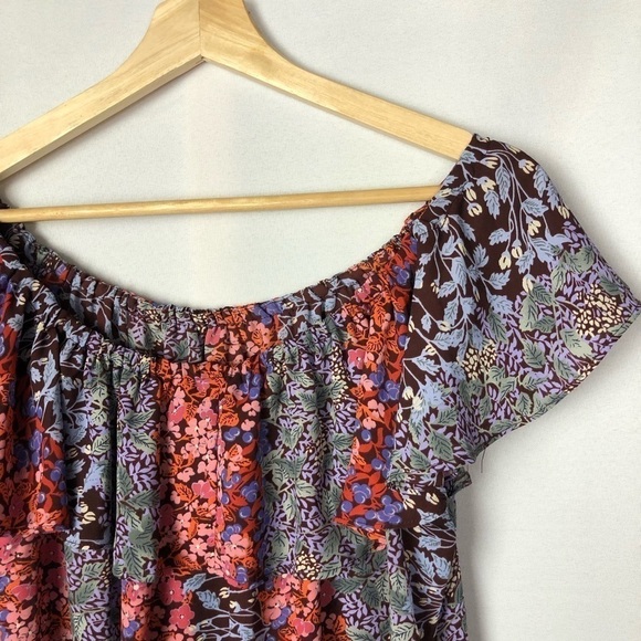 Anthropologie Maeve Vallita Red & Purple Floral OffShoulder Short Sleeve Top M - Picture 10 of 11